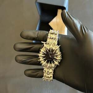 Casio Quartz Soldered Spikey Silver Watch Japan Movement - Black Face Brand New